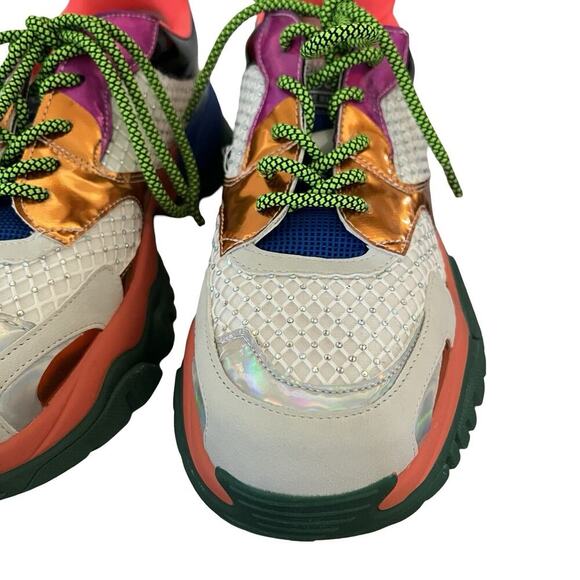 Steve Madden Thrilling Rhinestone Lace Up Platform Sneaker Size 9 Colorful Disco - Picture 6 of 11
